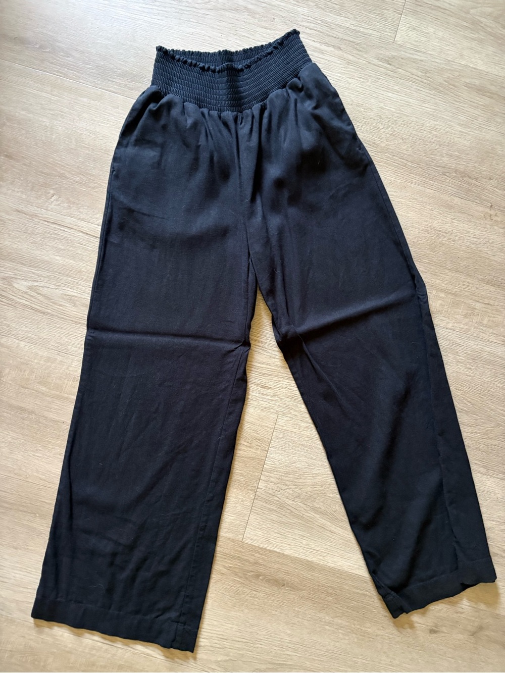 Wide Leg Black Elastic Waist Linen Pants - Picture 2 of 6